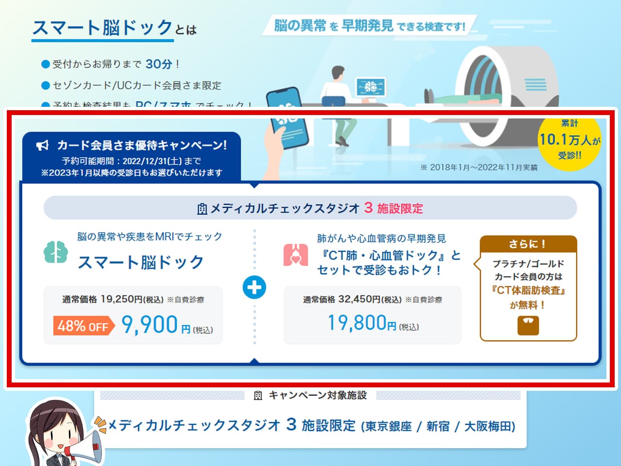 スマート脳ドックセゾンプラチナビジネスの期間限定の割引特典